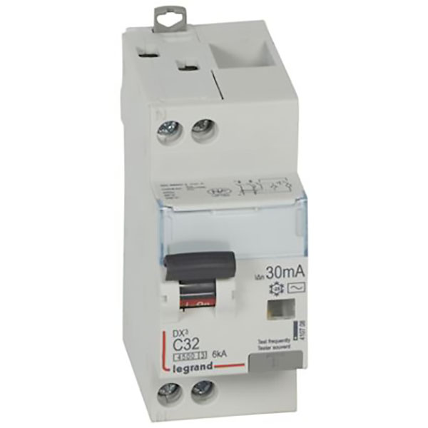 DISJONCTEUR DIFFERENTIEL MODULAIRE P+N C32 30MA AC 4500/6KA 2MOD VIS 410708 LEGRAND