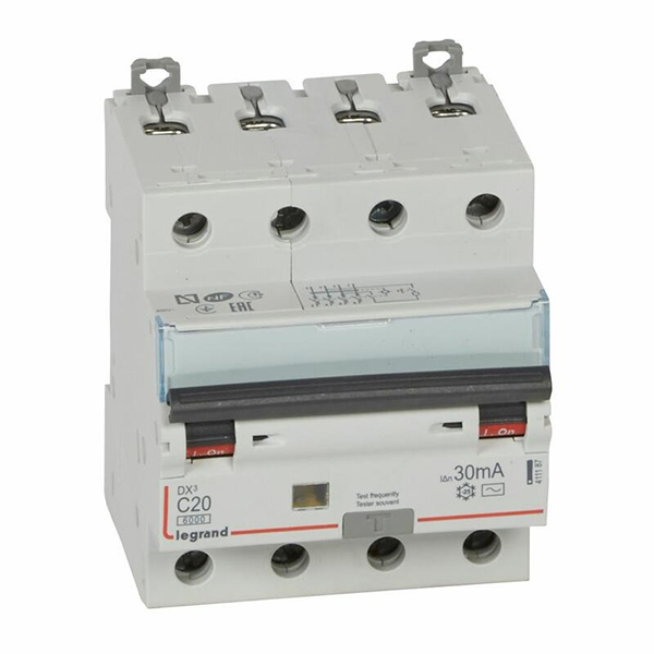 DISJONCTEUR DIFFERENTIEL MODULAIRE 4P C20 30MA AC 6000/10KA 4MOD VIS/VIS 411187 LEGRAND
