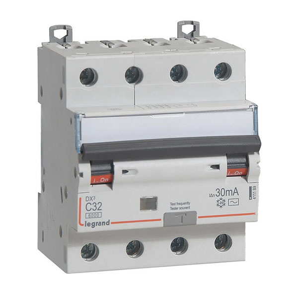DISJONCTEUR DIFFERENTIEL MODULAIRE 4P C32 30MA AC 6000/10KA 4MOD VIS/VIS 411189 LEGRAND