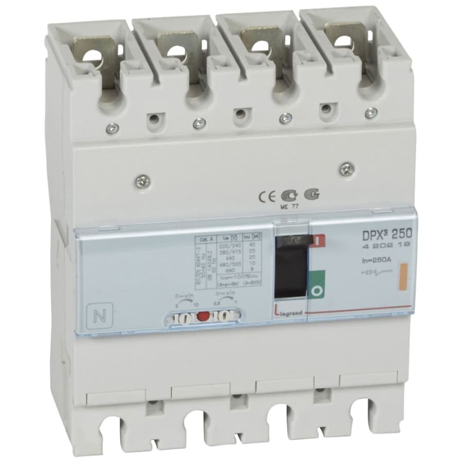 DISJONCTEUR COMPACT DPX250 4P C250A REGLABLE 0,8 A 1IN 25KA 420219 LEGRAND