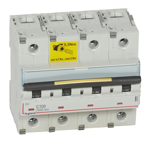 DISJONCTEUR MODULAIRE 4P C100 10000/16KA 6MOD VIS/VIS 409363 LEGRAND