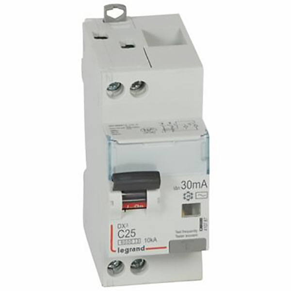 DISJONCTEUR DIFFERENTIEL MODULAIRE P+N C25 30MA AC 6000/10KA 2MOD VIS/VIS 410787 LEGRAND