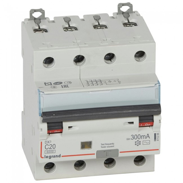 DISJONCTEUR DIFFERENTIEL MODULAIRE 4P C20 300MA AC 6000/10KA 4MOD VIS/VIS 411206 LEGRAND