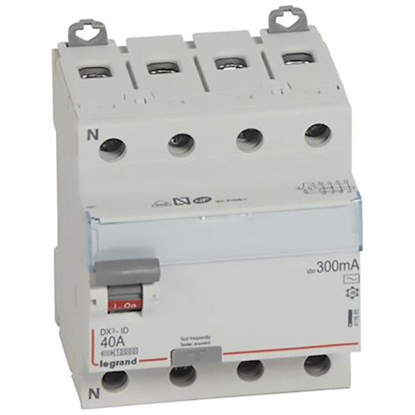 INTERRUPTEUR DIFFERENTIEL MODULAIRE 4P 40A 300MA AC 4MOD VIS/VIS 411665 LEGRAND
