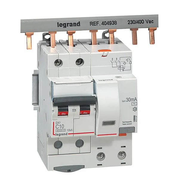 DISJONCTEUR DIFFERENTIEL MODULAIRE 2P C10 30MA AC 6000/10KA 4MOD VIS/VIS 411157 LEGRAND