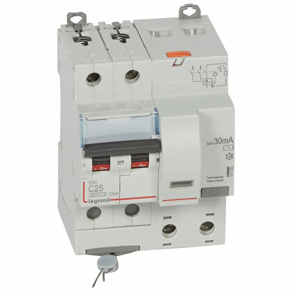 DISJONCTEUR DIFFERENTIEL MODULAIRE 2P C25 30MA AC 6000/10KA 4MOD VIS/VIS 411160 LEGRAND