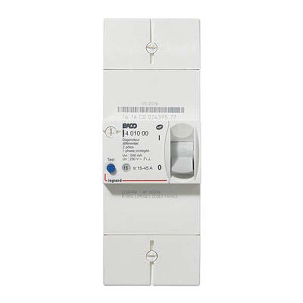 DISJONCTEUR D ABONNE DIFFERENTIEL 2P 500MA 45A (15/30/45) 401000 LEGRAND