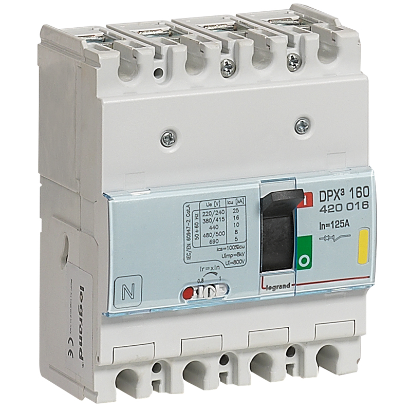 DISJONCTEUR COMPACT DPX125 4P C100A REGLABLE 0,8 A 1IN 16KA 025028 LEGRAND