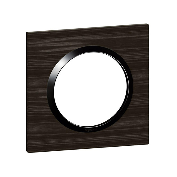 PLAQUE CARREE DOOXIE 1 POSTE FINITION EFFET BOIS EBENE AVEC BAGUE NOIRE BRILLANTE