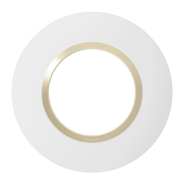 PLAQUE DE FINITION RONDE DOOXIE 1 POSTE FINITION BLANC MAT AVEC BAGUE DUNE BRILLANTE (JAUNE)