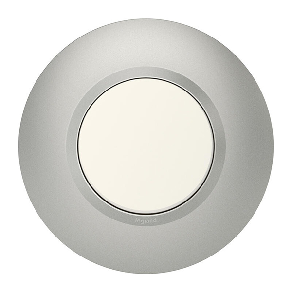 PLAQUE DE FINITION RONDE DOOXIE 1 POSTE FINITION EFFET ALUMINIUM MAT AVEC BAGUE EFFET CHROME