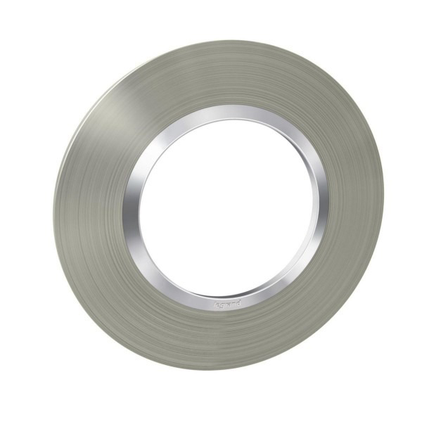 PLAQUE DE FINITION RONDE DOOXIE 1 POSTE FINITION EFFET INOX BROSSE AVEC BAGUE EFFET CHROME