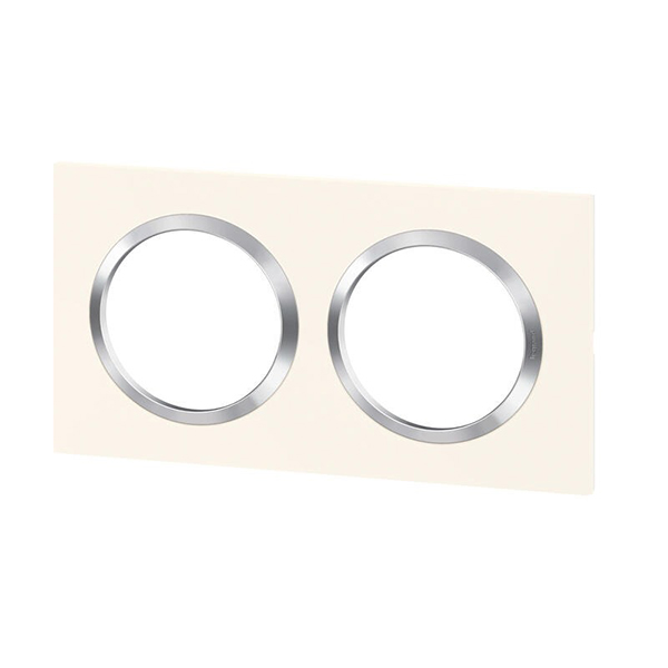 PLAQUE CARREE DOOXIE 2 POSTES FINITION BLANC MAT AVEC BAGUE EFFET CHROME