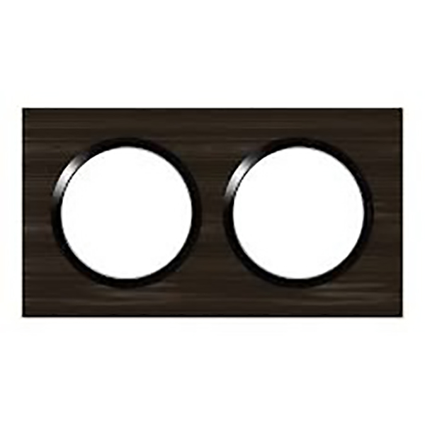 PLAQUE CARREE DOOXIE 2 POSTES FINITION EFFET BOIS EBENE AVEC BAGUE NOIRE BRILLANTE