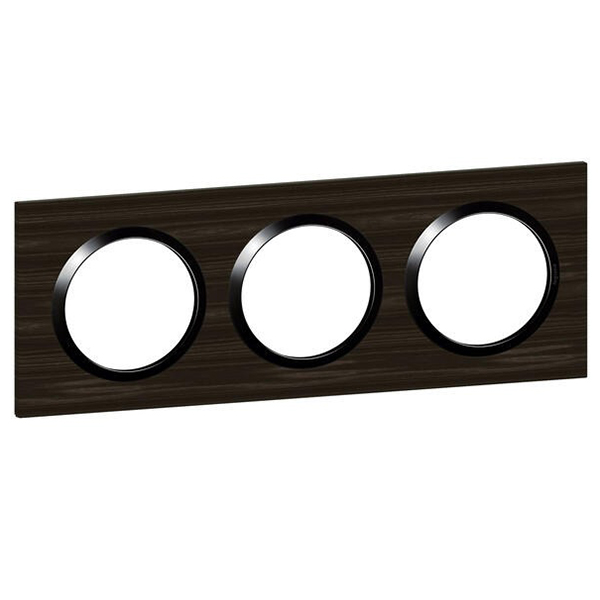 PLAQUE CARREE DOOXIE 3 POSTES FINITION EFFET BOIS EBENE AVEC BAGUE NOIR BRILLANTE