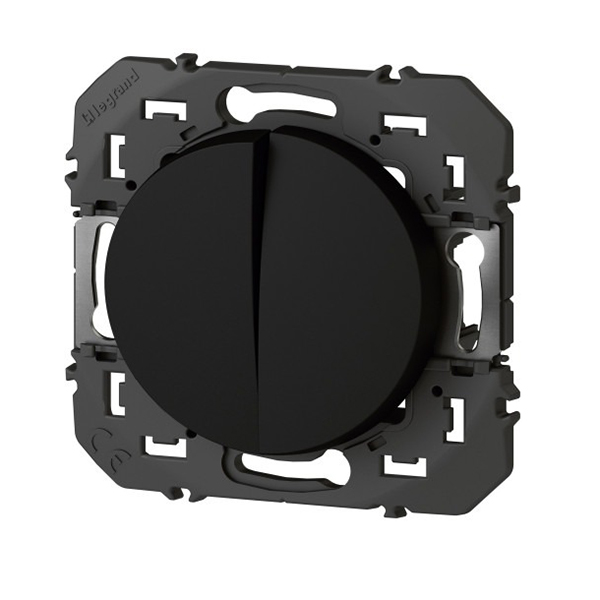 DOUBLE INTERRUPTEUR OU VA-ET-VIENT DOOXIE 10AX 250V FINITION NOIR - EMBALLAGE BLISTER