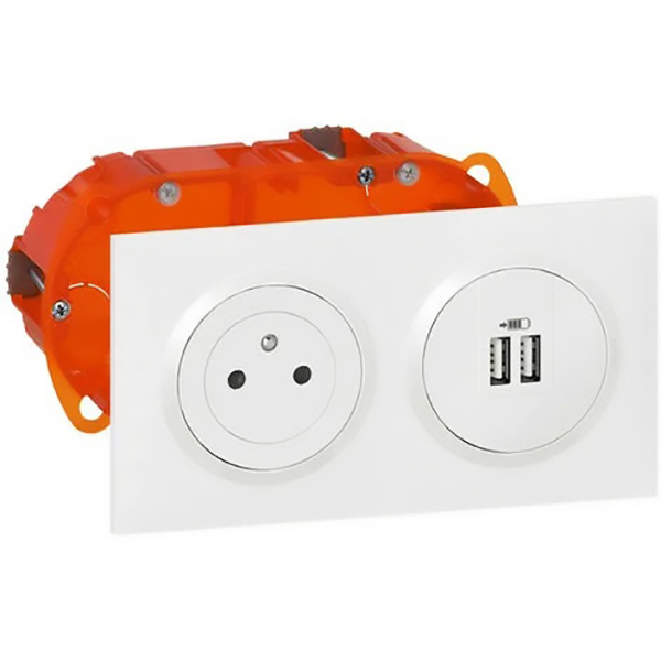 DOUBLE USB+2P+T BLC ENCASTRE