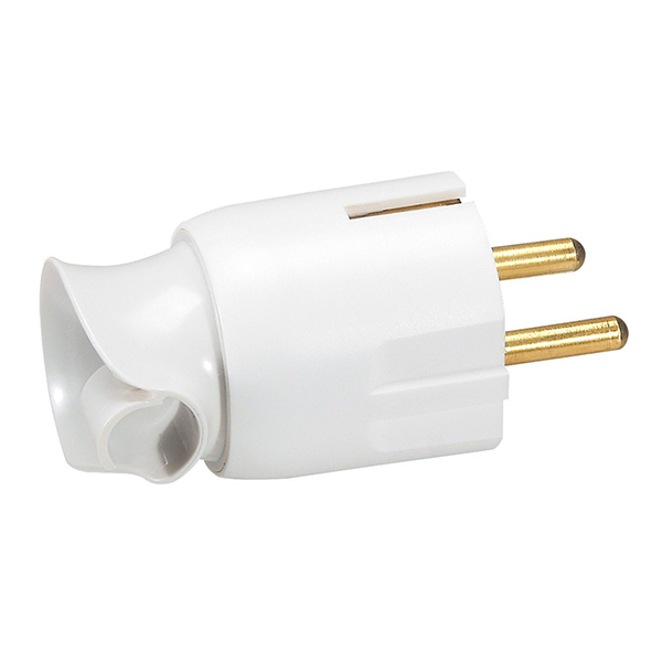 FICHE MALE AVEC TERRE PLASTIQUE - ORIENTATION DU CABLE 360 - BLANC