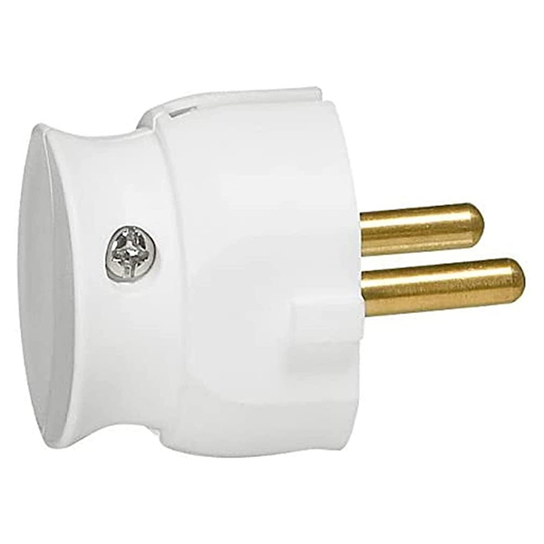 FICHE EXTRA-PLATE MALE SANS TERRE - 16A - SORTIE LATERALE - BLANC