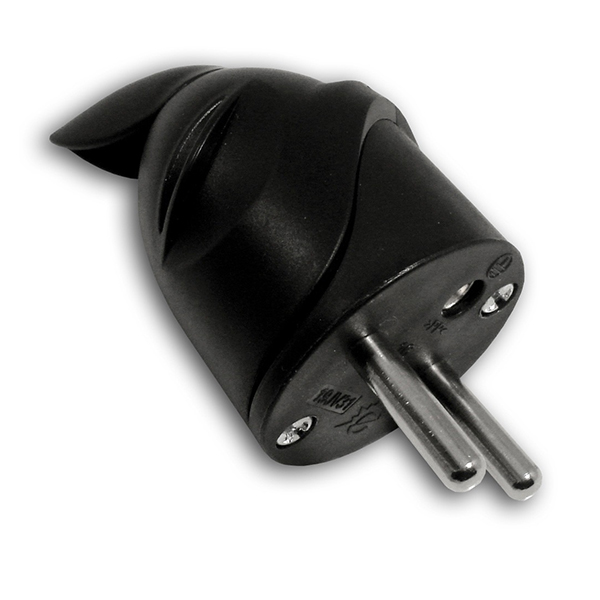 FICHE MALE COUDEE 16A 2 POLES+ TERRE NOIR