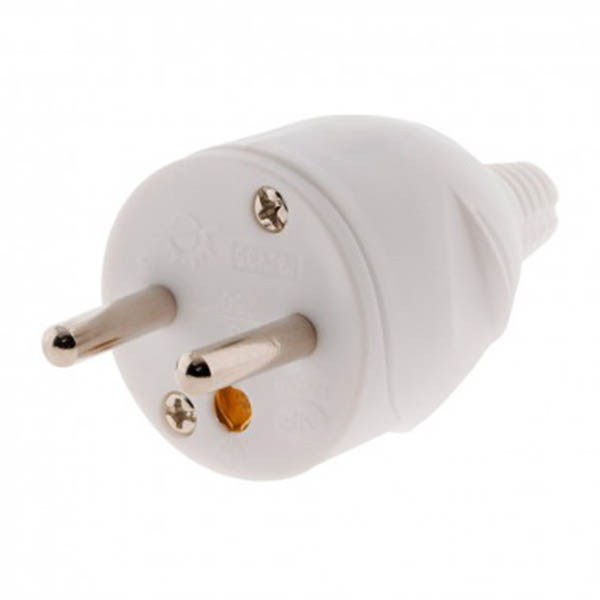 FICHE MALE 16A 2 POLES+ TERRE BLANC