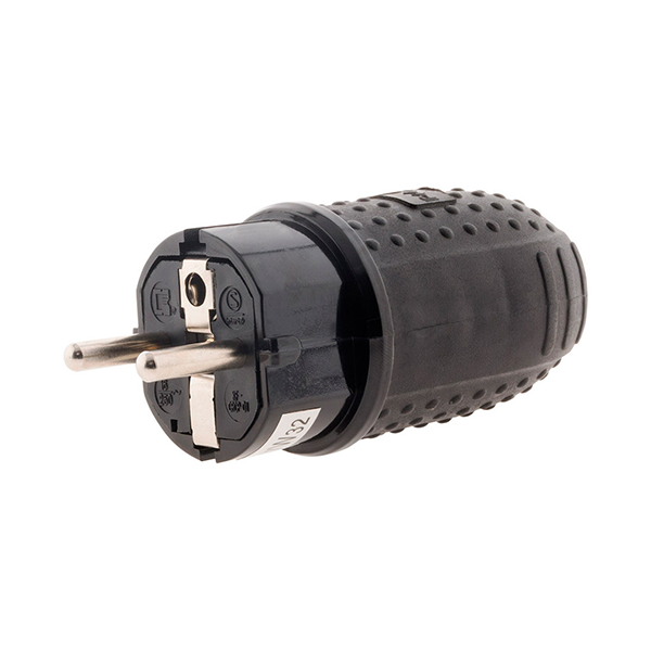 FICHE CAOUTCHOUC MALE 16 A 2 POLES+ TERRE