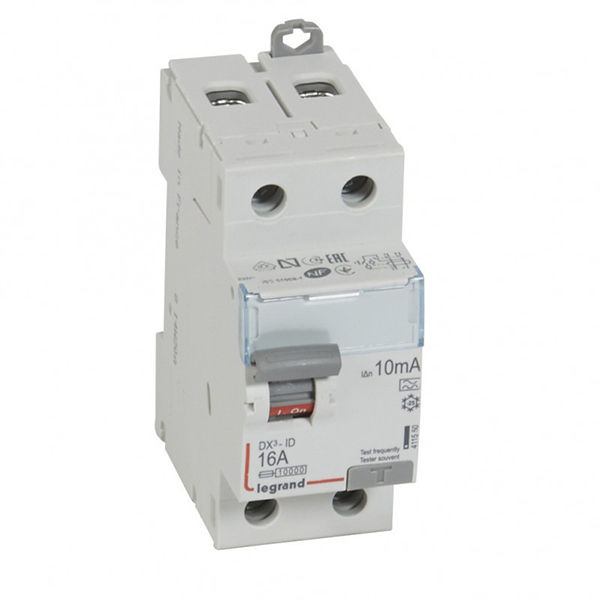 INTERRUPTEUR DIFFERENTIEL MODULAIRE 2P 16A 10MA AC 2MOD VIS/VIS 8625 LEGRAND