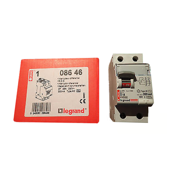 INTERRUPTEUR DIFFERENTIEL MODULAIRE 2P 25A 300MA AC 2MOD VIS/VIS REF 8646 LEGRAND