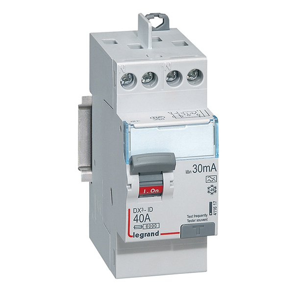 INTERRUPTEUR DIFFERENTIEL MODULAIRE 2P 40A 30MA A 2MOD VIS/VIS REF 8687 LEGRAND