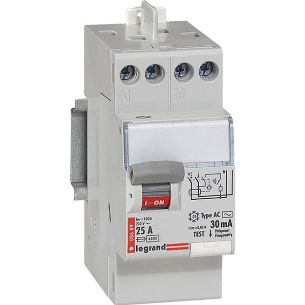INTERRUPTEUR DIFFERENTIEL MODULAIRE 2P 40A 30MA AC 2MOD VIS/VIS REF 8690 LEGRAND