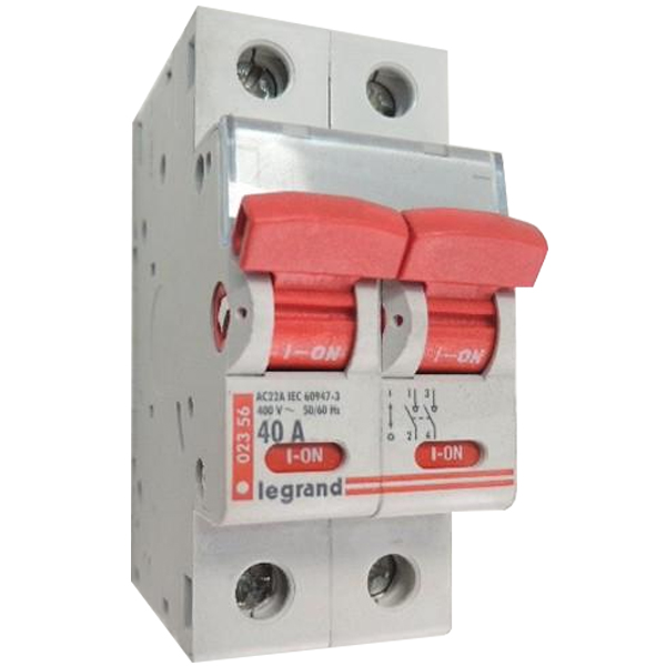 INTERRUPTEUR MODULAIRE A DECLENCHEMENT 2P 40A 400V 2MOD VIS/VIS 002356 LEGRAND