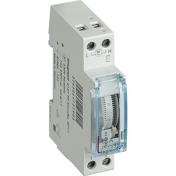 INTER-HORAIRE MODULAIRE ANALOGIQUE JOUR 16A 250V 1F/230V 1MOD BORNES VIS 412290 LEGRAND