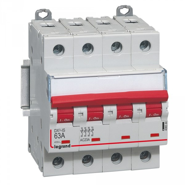 INTERRUPTEUR SECTIONNEUR MODULAIRE A DECLENCHEMENT 4P 63A 4MOD VIS/VIS 406544 LEGRAND