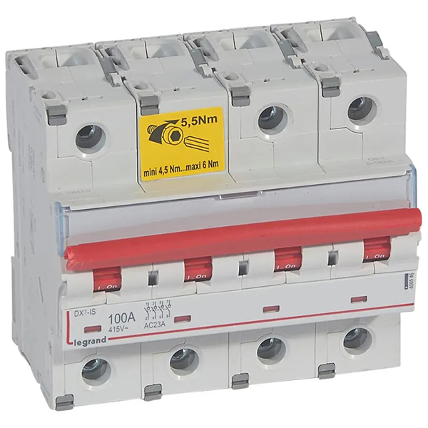 INTERRUPTEUR SECTIONNEUR MODULAIRE A DECLENCHEMENT 4P 100A 6MOD VIS/VIS 406546 LEGRAND
