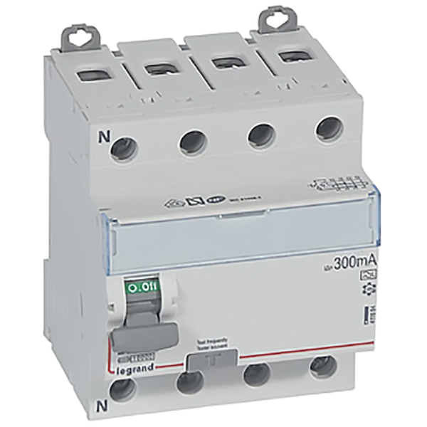 INTERRUPTEUR DIFFERENTIEL MODULAIRE 4P 25A 300MA A 4MOD VIS/VIS 411684 LEGRAND