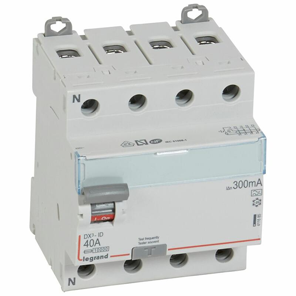 INTERRUPTEUR DIFFERENTIEL MODULAIRE 4P 40A 300MA A 4MOD VIS/VIS 411685 LEGRAND