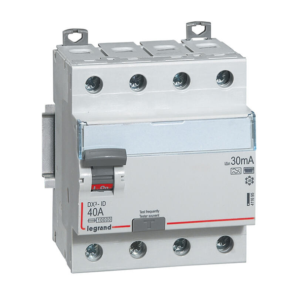 INTERRUPTEUR DIFFERENTIEL MODULAIRE 4P 40A 30MA HPI 4MOD VIS/VIS 411695 LEGRAND