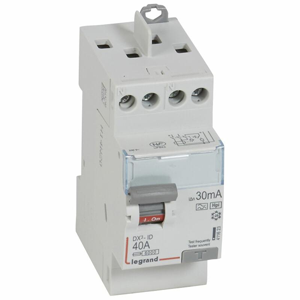 INTERRUPTEUR DIFFERENTIEL MODULAIRE 2P 40A 30MA HPI 2MOD VIS/VIS 411611 LEGRAND