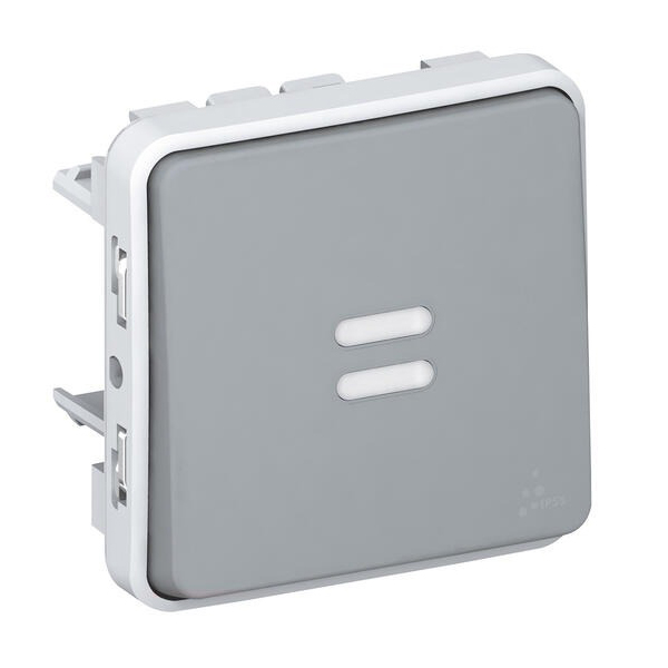 INTERRUPTEUR OU VA-ET-VIENT LUMINEUX ETANCHE PLEXO COMPOSABLE IP55 10AX 250V - GRIS