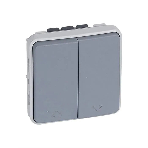 DOUBLE INTERRUPTEUR OU VA-ET-VIENT ETANCHE POUR VOLETS ROULANTS PLEXO COMPOSABLE IP55 10A 250V - GRIS