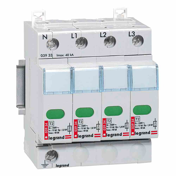 PARAFOUDRE MODULAIRE 4P TYPE 2 40KA UP 1,3/1,8KV UC440VAC ICC25KA 4MOD VIS/VIS 003933 LEGRAND