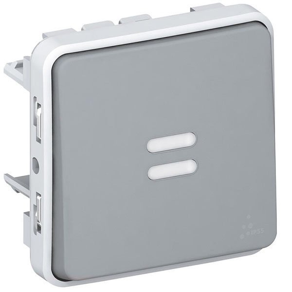 POUSSOIR NO LUMINEUX ETANCHE PLEXO COMPOSABLE IP55 10A - GRIS
