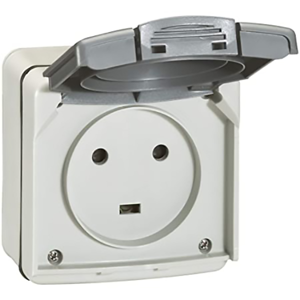 APPAREILLAGE PC APPARENT ETANCHE IP55 IK08 2P+T 20A GRIS PLEXO 91655 LEGRAND