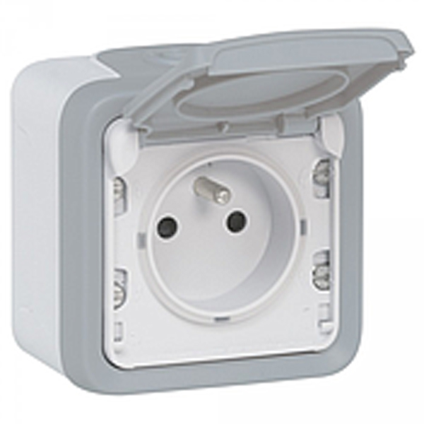 APPAREILLAGE PC APPARENT ETANCHE IP55 IK07 2P+T 16A GRIS PLEXO 69731 LEGRAND