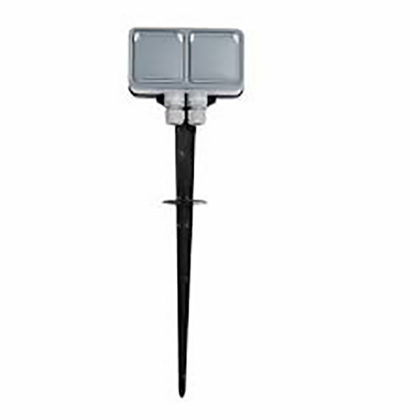 PIQUET DE JARDIN ETANCHE AVEC 2 PRISES 2P+T PLEXO COMPLET IP55 - GRIS