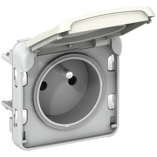 PRISE DE COURANT ETANCHE 2P+T AVEC ECLIPS DE PROTECTION PLEXO COMPOSABLE IP55 16A 250V - BLANC