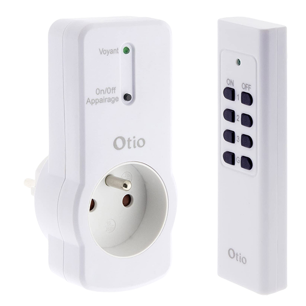 PRISE TELECOMANDE SANS FIL 30M 2PRISE + 1TELECOM 10A 2300W 433,92MHZ OTIO 715200