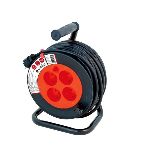 RALLONGE ENROULEUR H05VV-F 3G1.5 15M NOIR ET ROUGE
