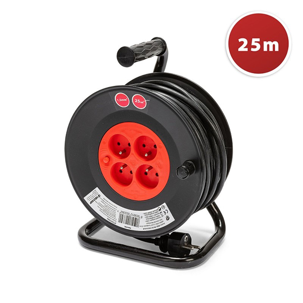 RALLONGE ENROULEUR H05VV-F 3G1.5 25M NOIR ET ROUGE