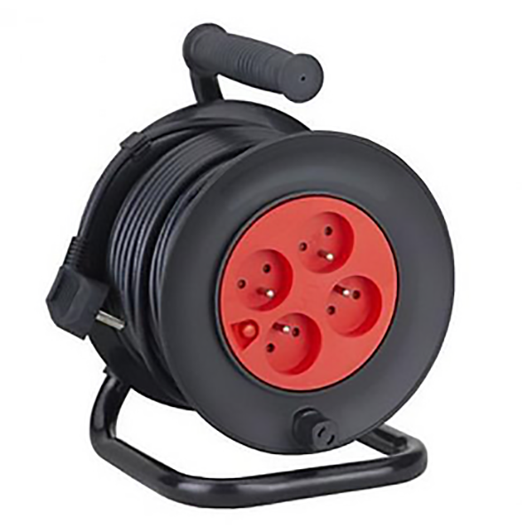 RALLONGE ENROULEUR H05VV-F 3G1.5 50M NOIR ET ROUGE